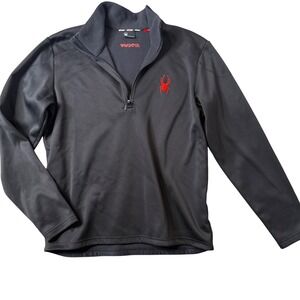 Spyder Quarter Zip Pullover Mens Large Black Red Logo Fleece Lined Outdoor